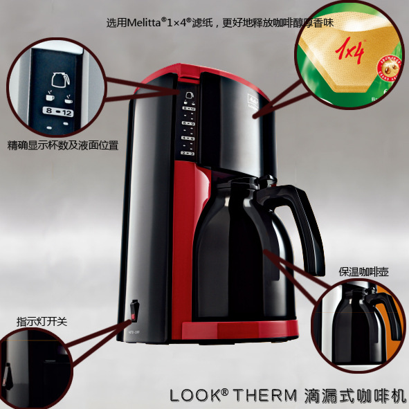 Melitta/美樂家 LOOK III Therm 滴漏式咖啡機(jī)（烈焰紅、站住白）